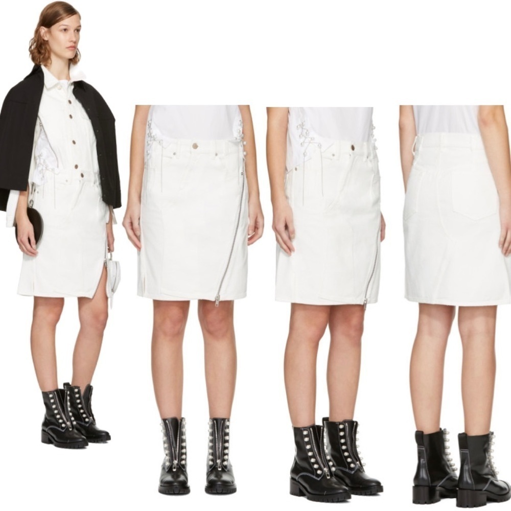 3.1 Phillip Lim White Asymmetric Denim Zipper Skirt Sz 4